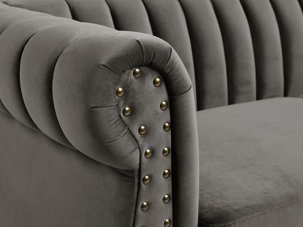 Canapé Chesterfield droit 3 places gris velours - Trumbo