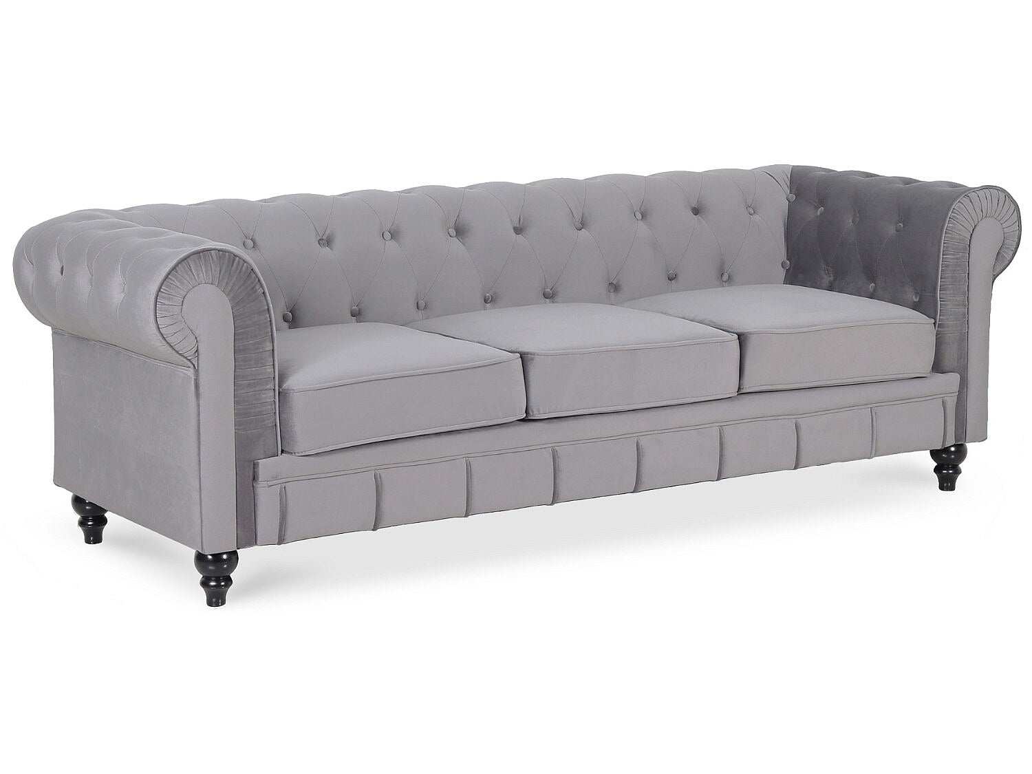 Canapé Chesterfield droit 3 places gris velours - Altesse