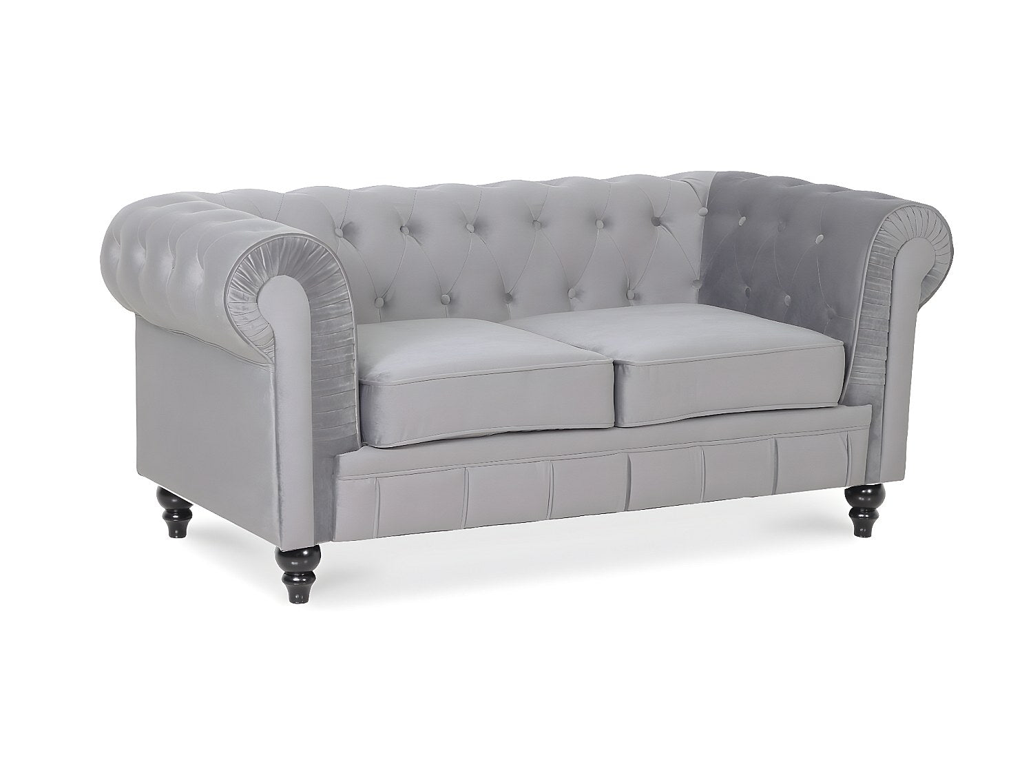 Canapé Chesterfield droit 2 places gris velours - Altesse