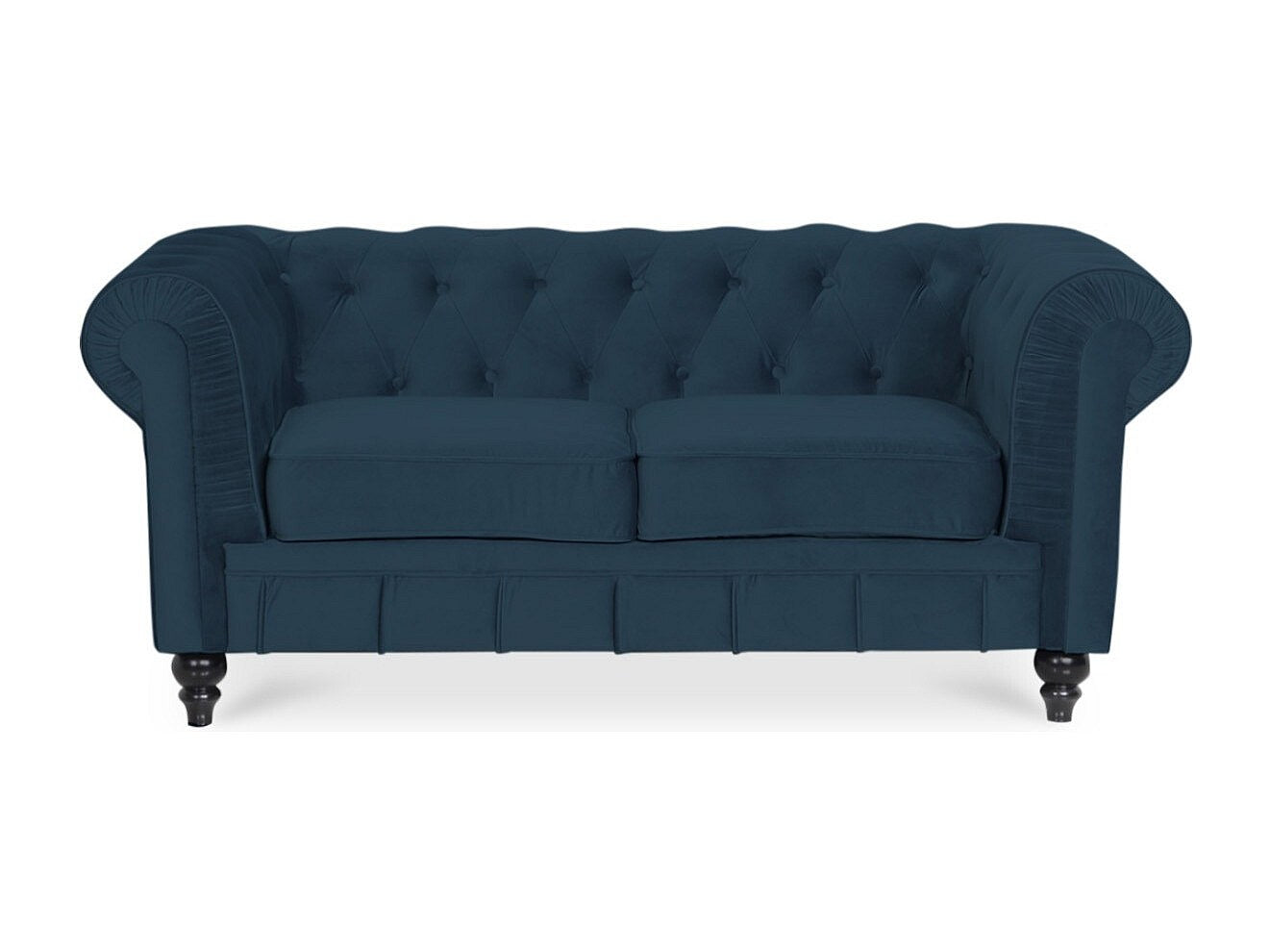 Canapé Chesterfield droit 2 places bleu velours - Altesse
