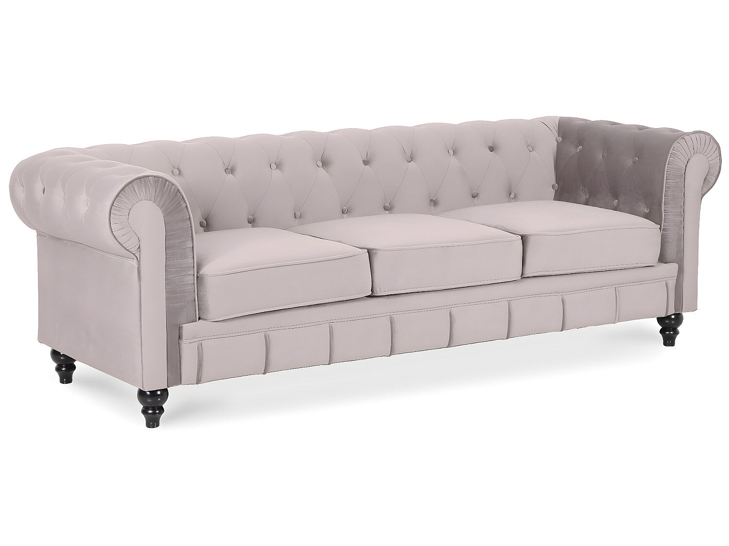 Canapé Chesterfield droit 3 places taupe velours - Altesse