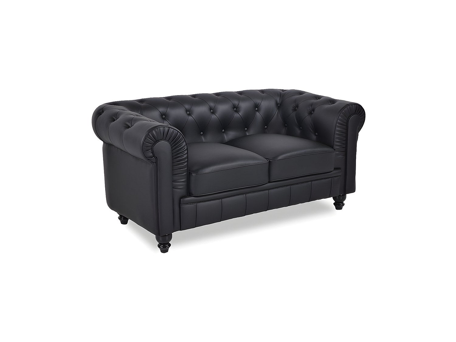 Canapé Chesterfield droit 2 places noir simili cuir - Regency