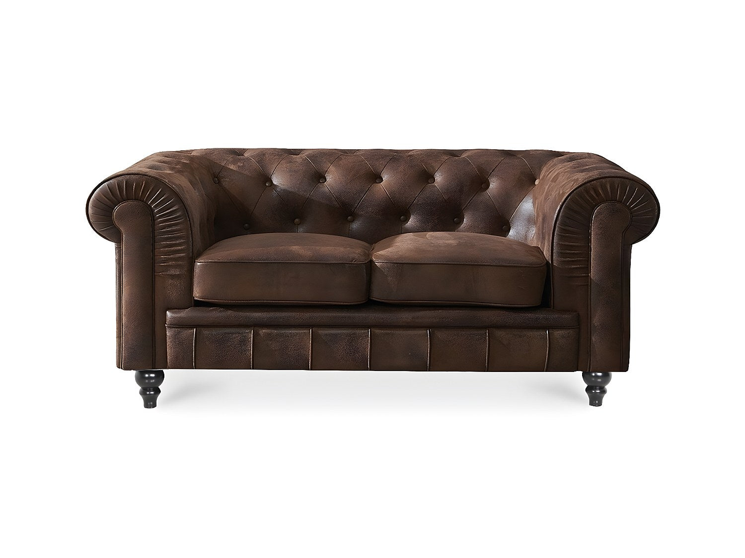 Canapé Chesterfield droit 2 places marron tissu - Vintage