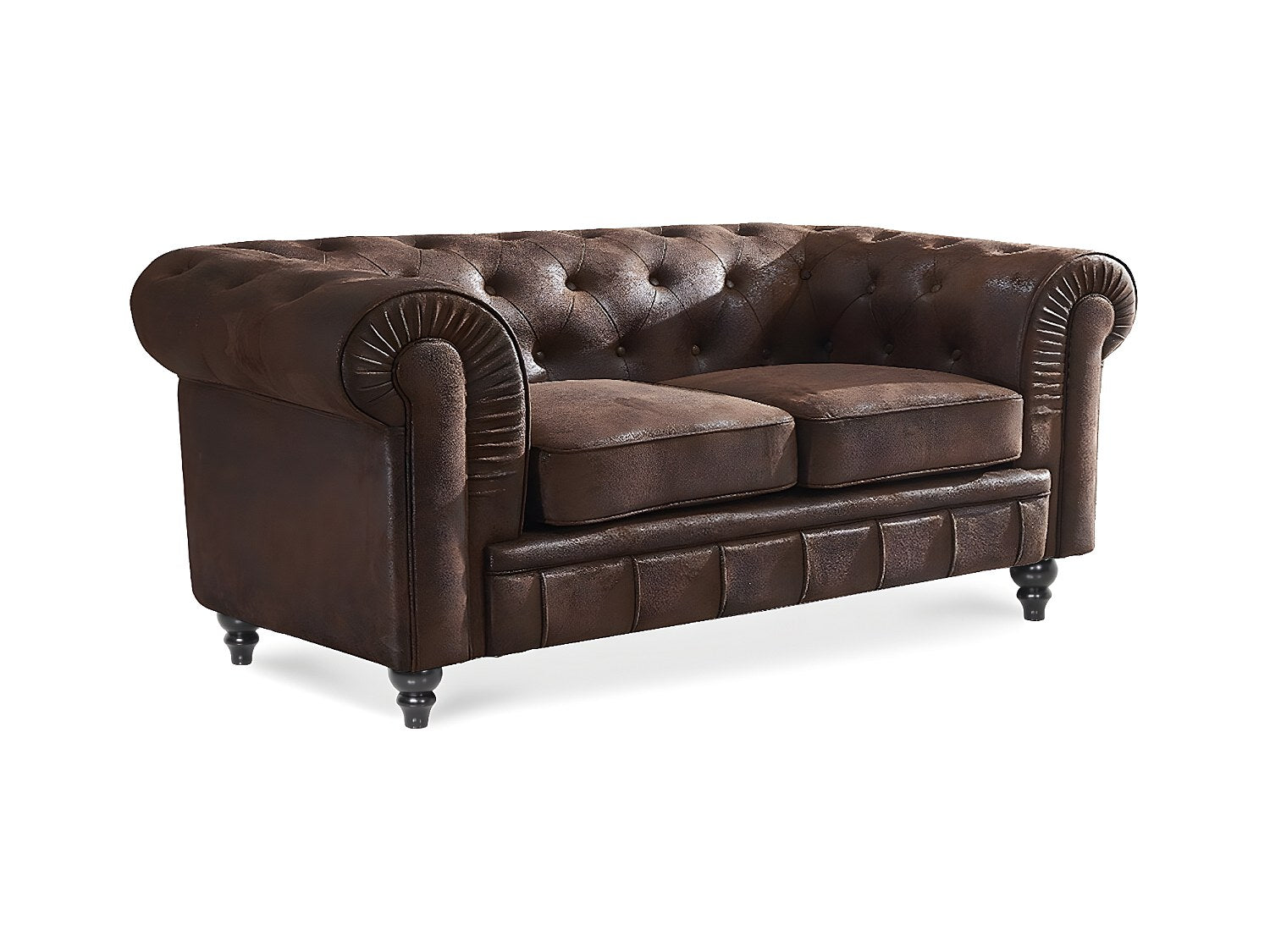 Canapé Chesterfield droit 2 places marron tissu - Vintage