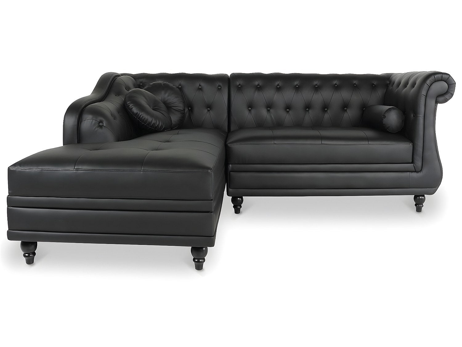 Canapé Chesterfield angle noir simili cuir - Empire