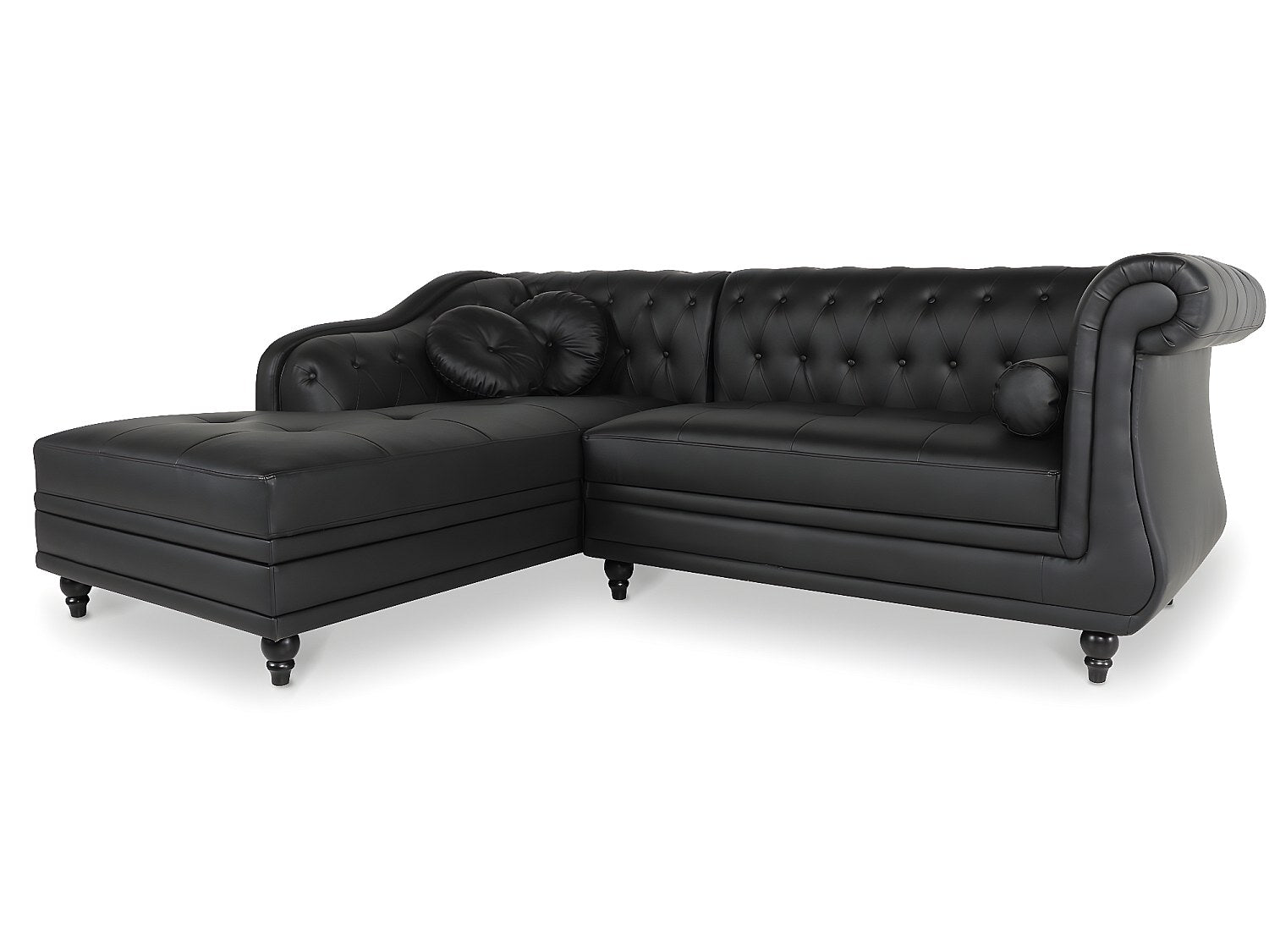 Canapé Chesterfield angle noir simili cuir - Empire