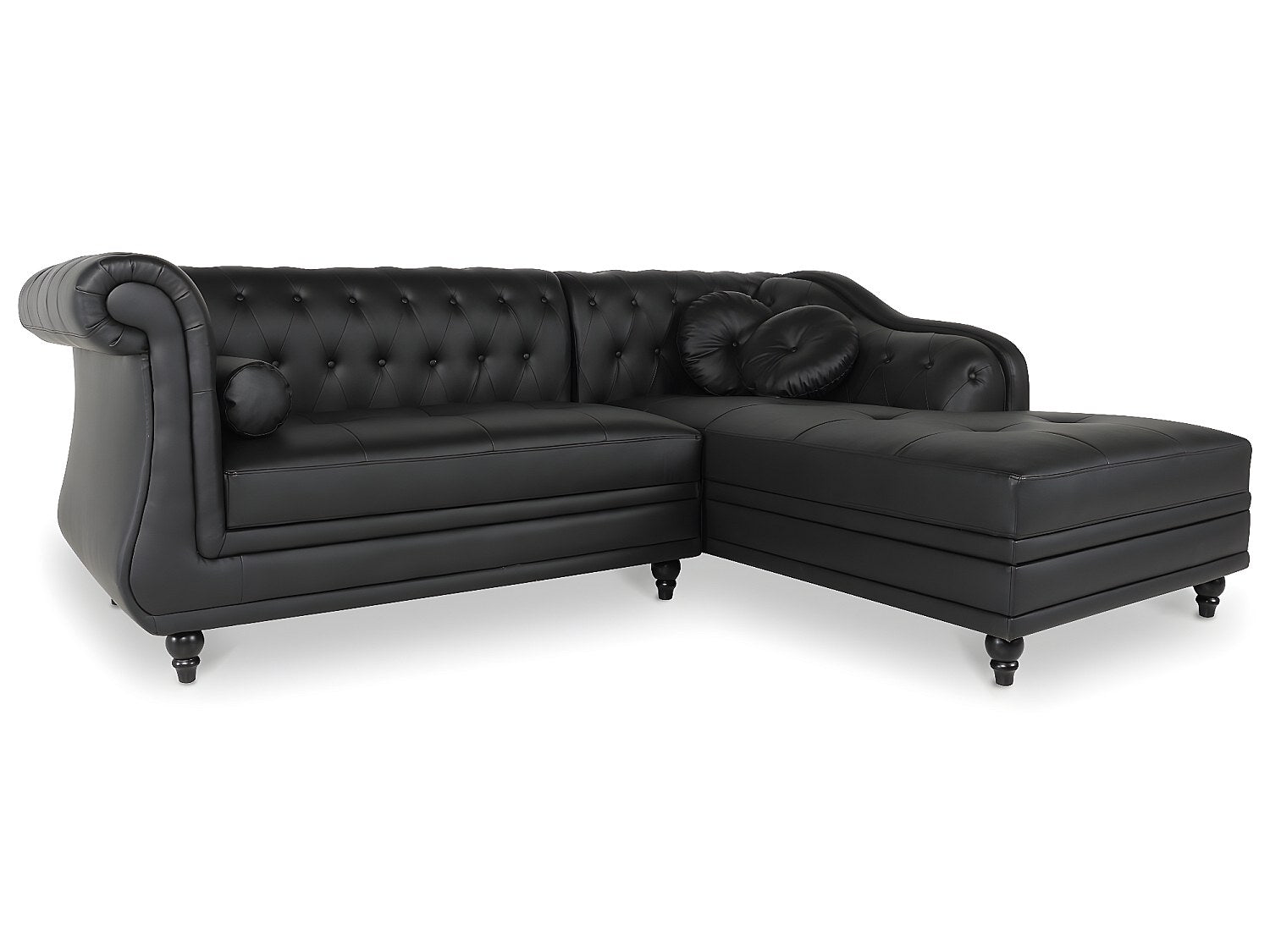 Canapé Chesterfield angle noir simili cuir - Empire