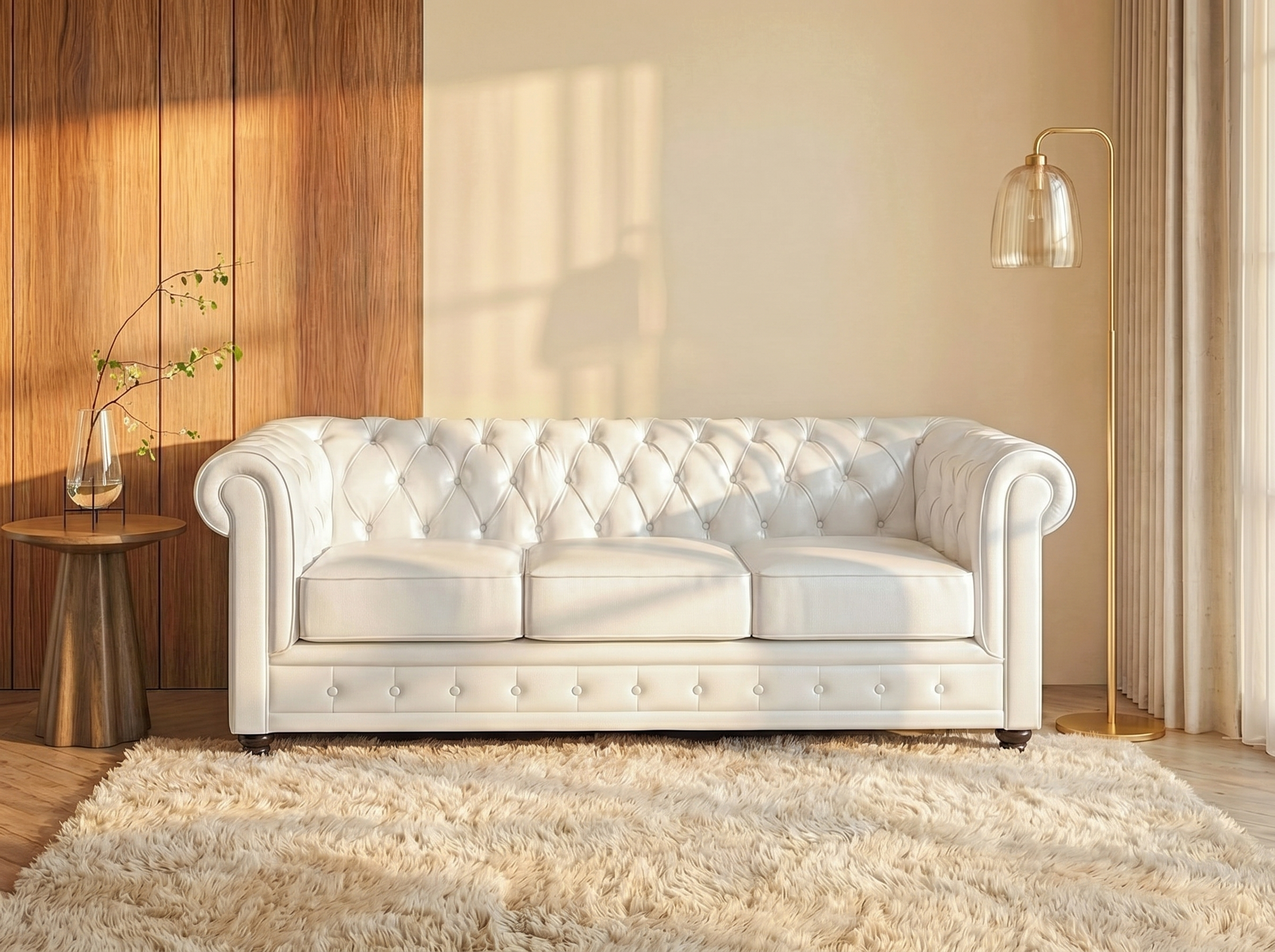 Canapé Chesterfield 3 places Simili Cuir Blanc