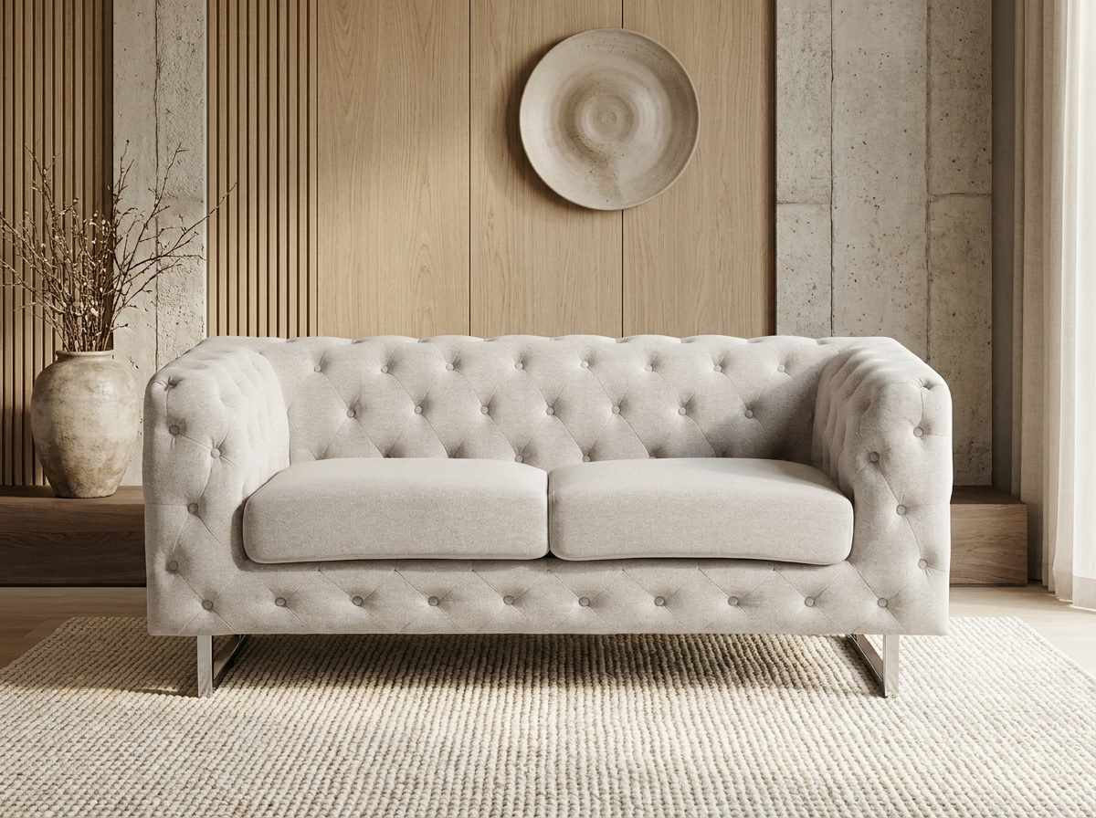 Canapé Chesterfield Contemporain 2 Places Beige - Vissland