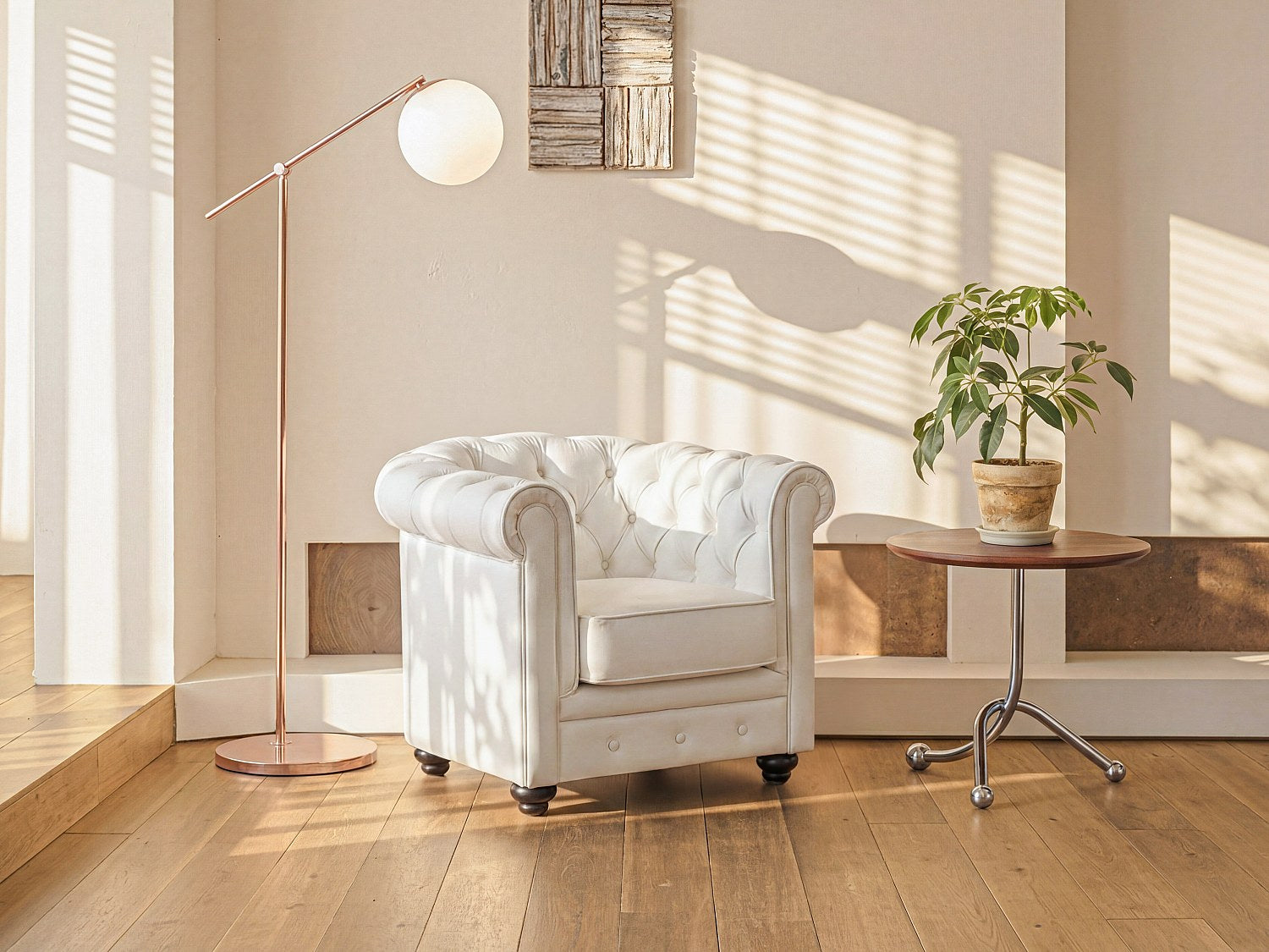 Fauteuil Chesterfield blanc simili cuir