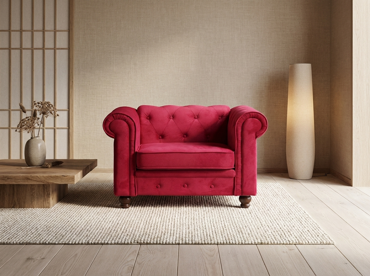 Fauteuil Chesterfield Velours Rouge