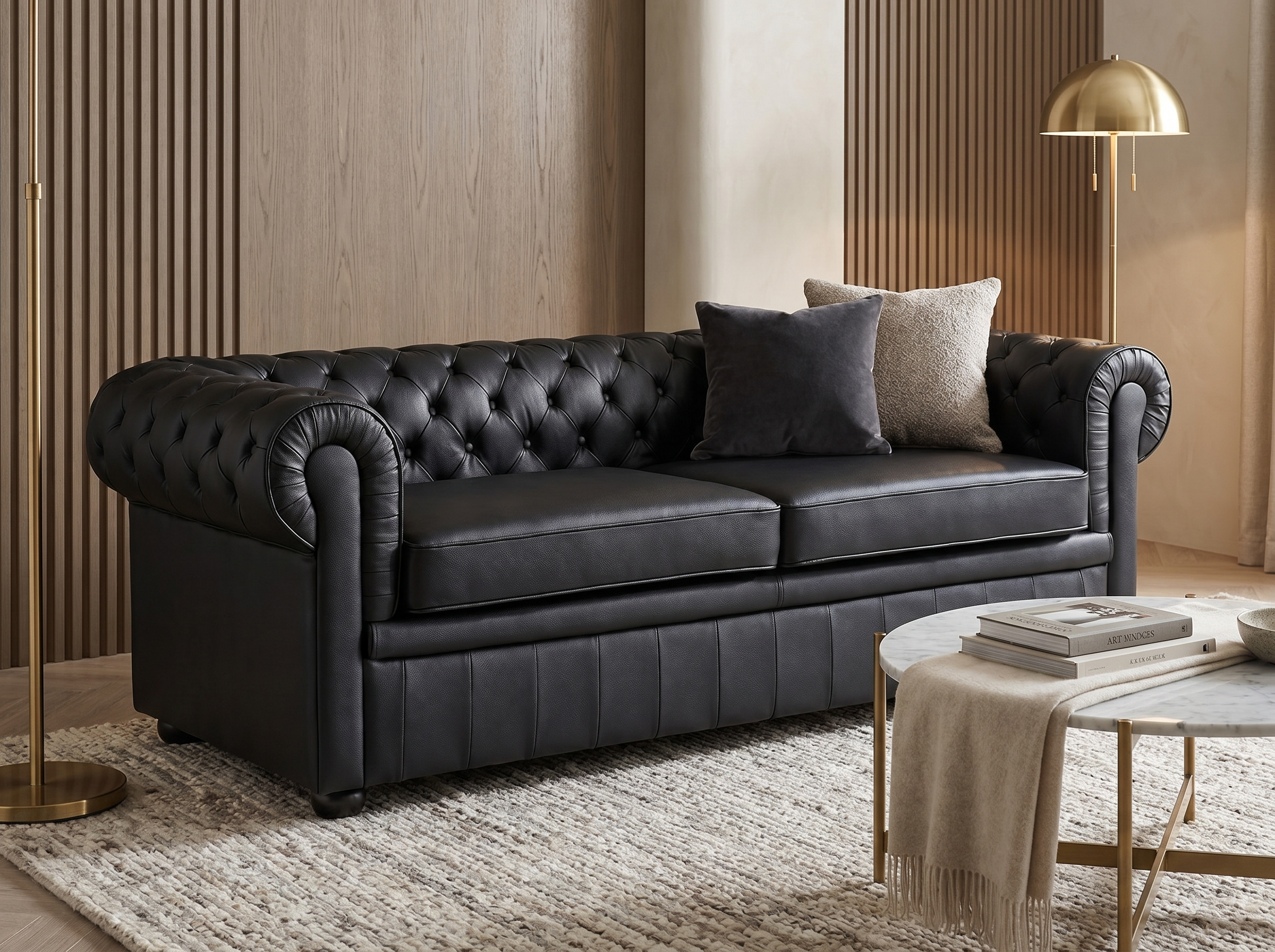 Canapé Chesterfield 3 Places Cuir Noir