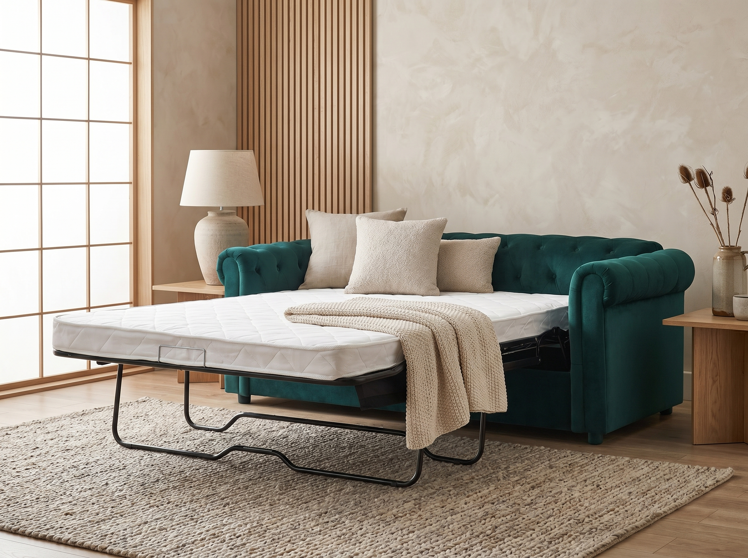 Canapé Chesterfield 3 Places Velours Vert