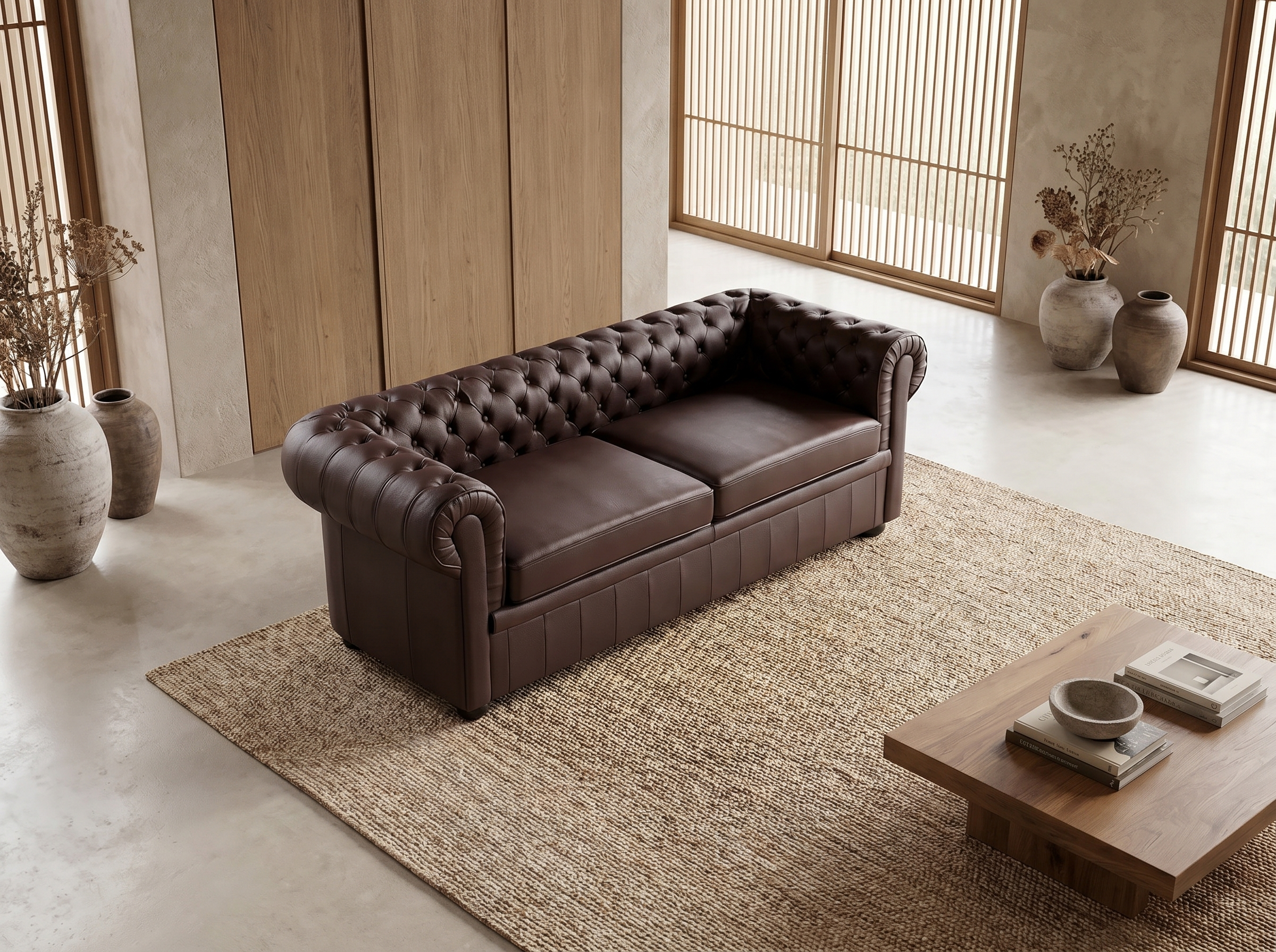 Canapé Chesterfield 3 Places Cuir Marron