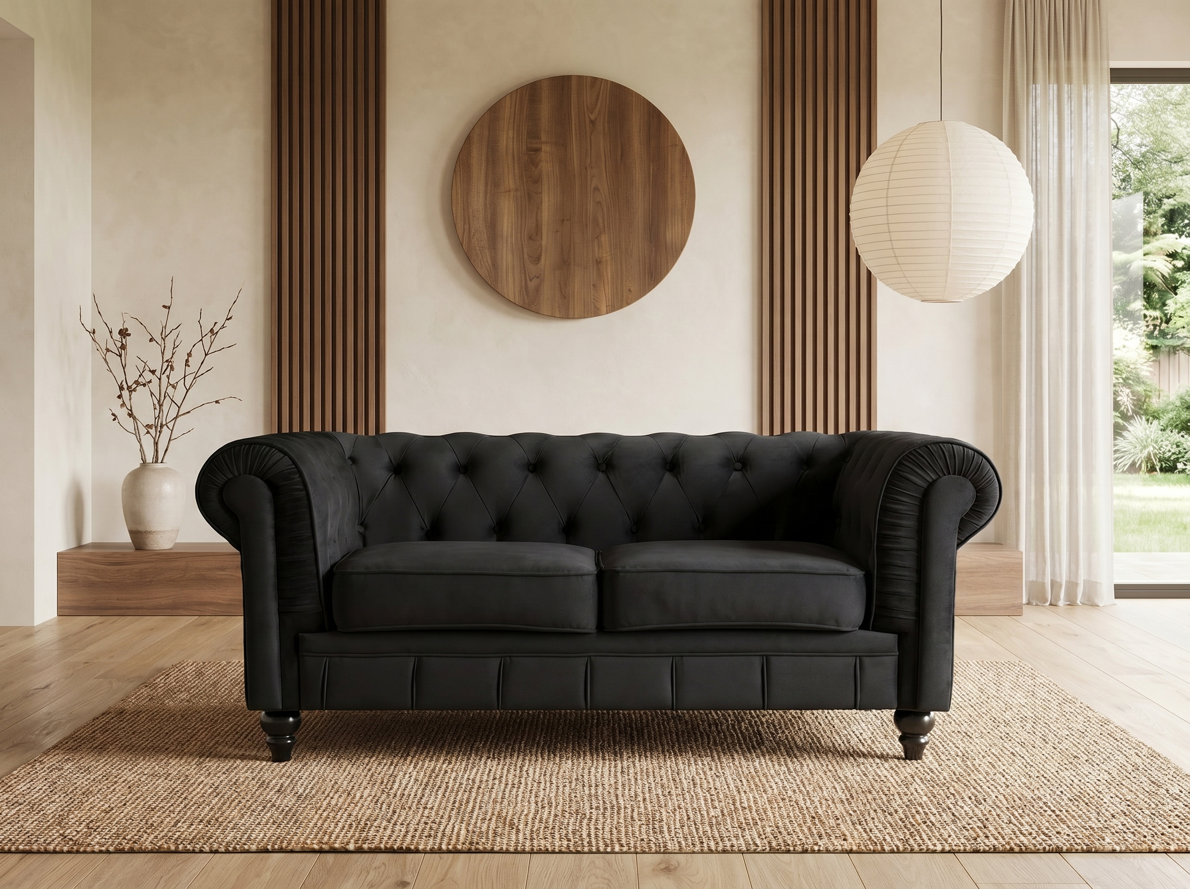 Canapé Chesterfield 2 Places Velours Noir - Altesse