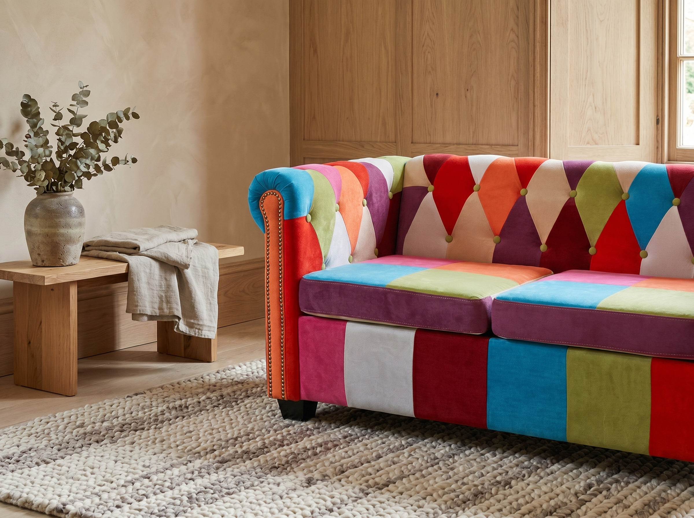 Canapé Chesterfield 2 Places Tissu Multicolore