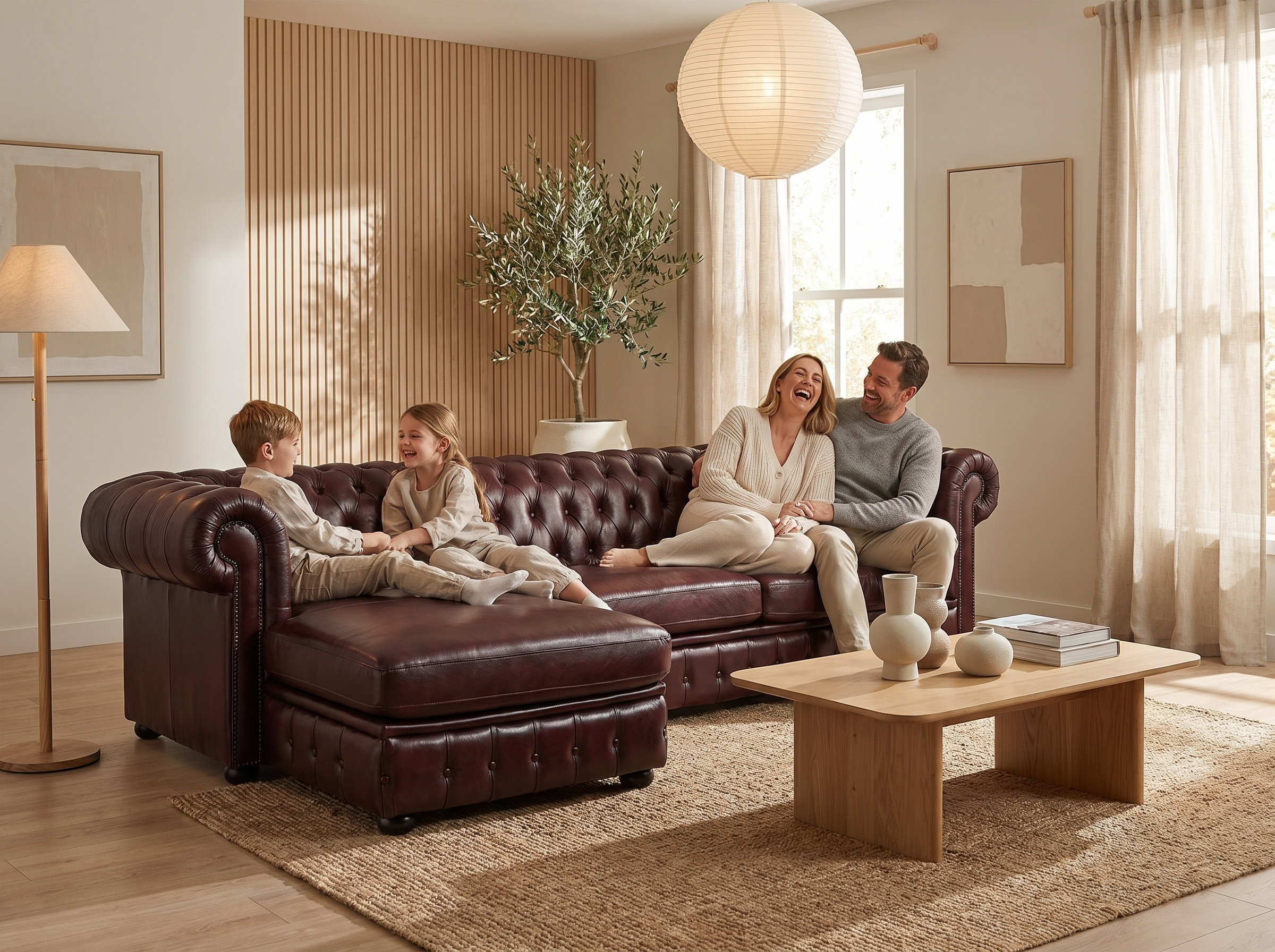 Canapé Chesterfield d'Angle 5 Places Cuir Marron Chocolat - Brenton