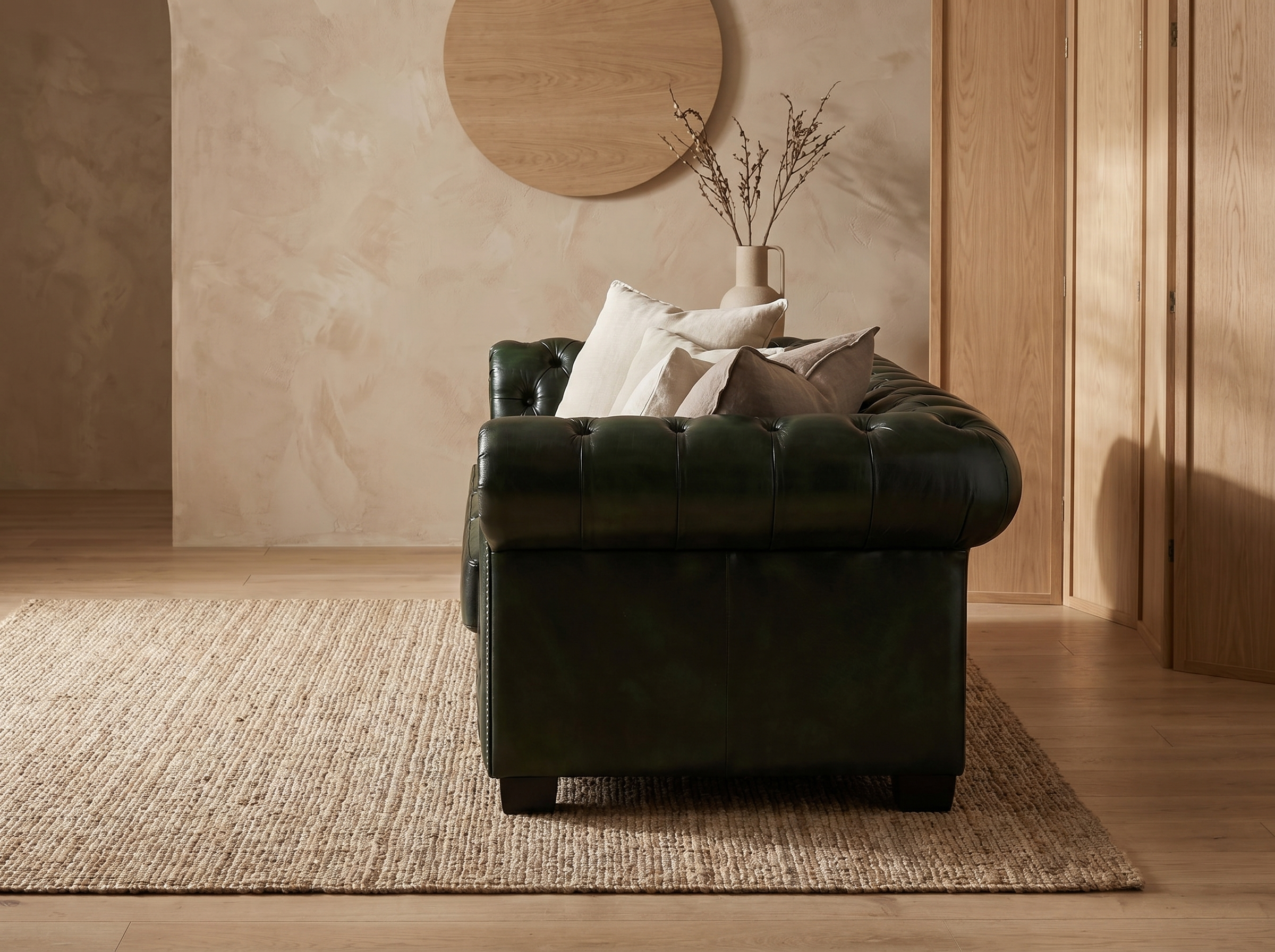 Canapé Chesterfield 4 Places Cuir Vert Sapin - Brenton