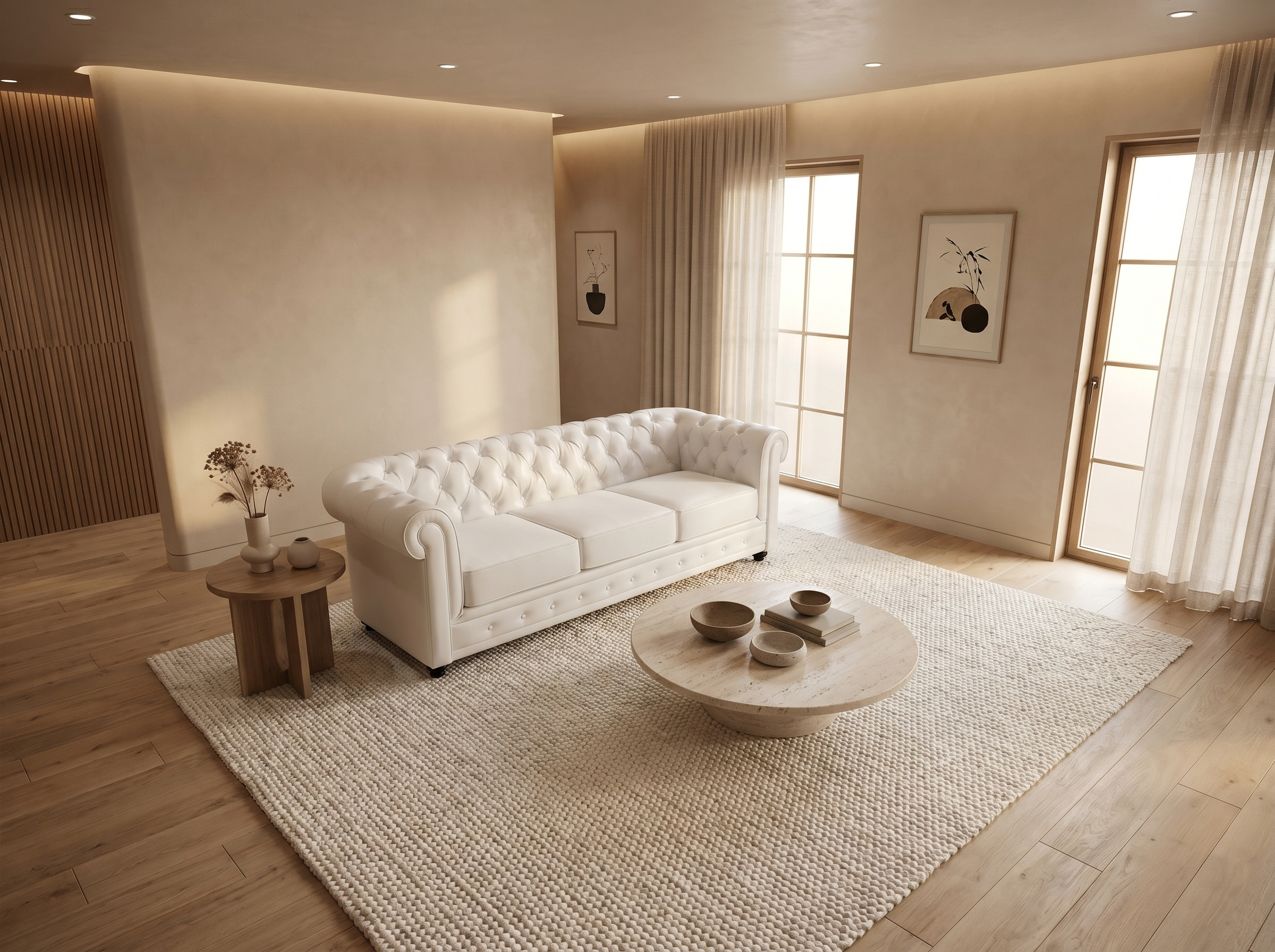 Canapé Chesterfield 3 Places Simili Cuir Blanc