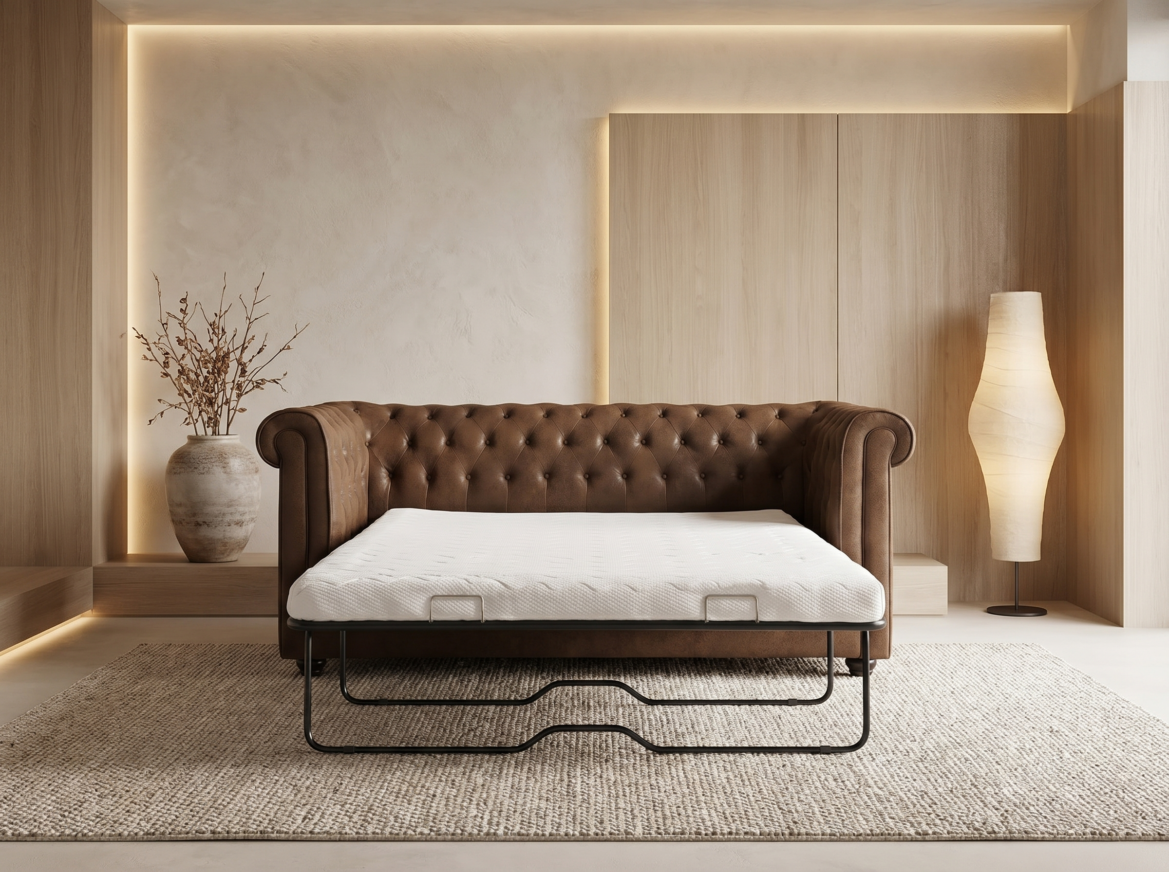 Canapé Chesterfield 3 Places Tissu Microfibre Vieilli Marron