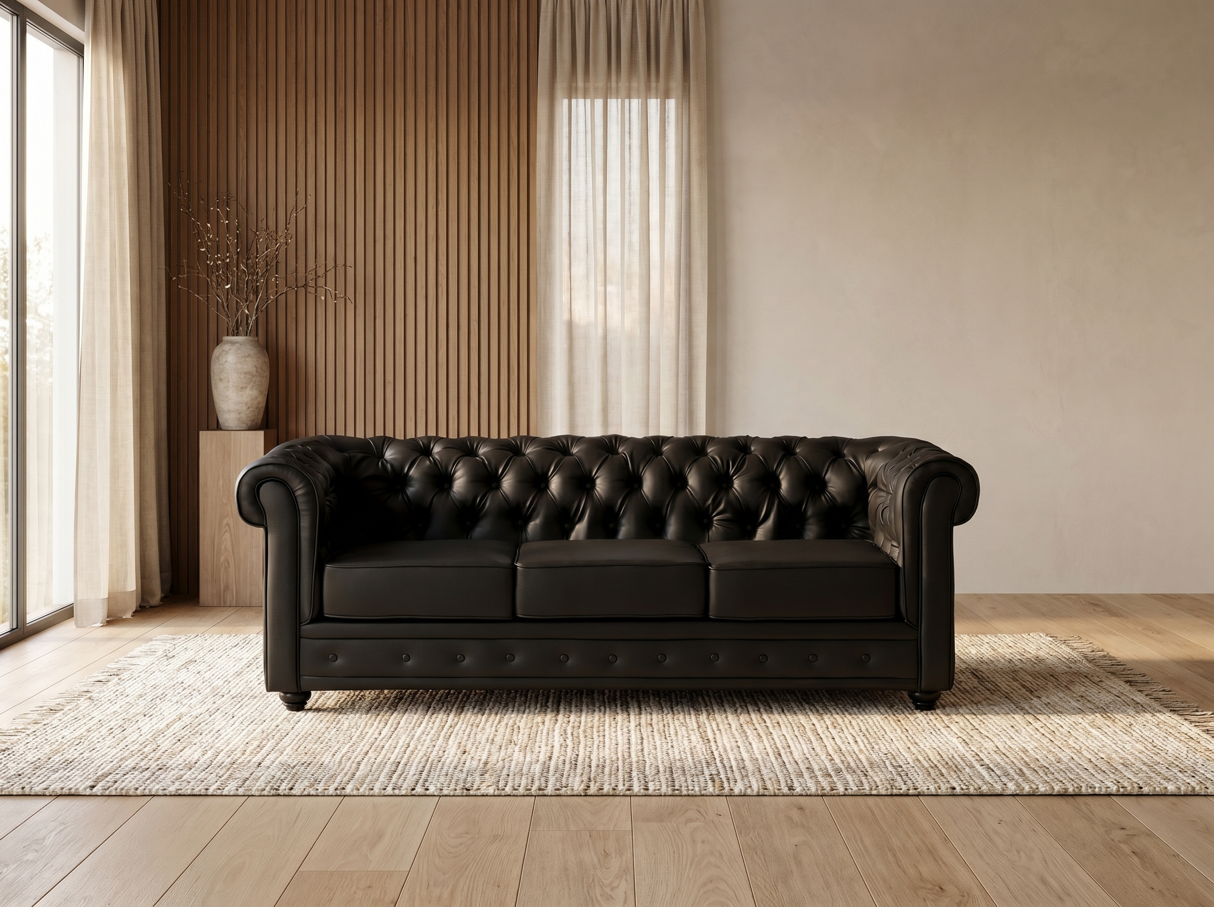 Canapé Chesterfield 3 Places Simili Cuir Noir