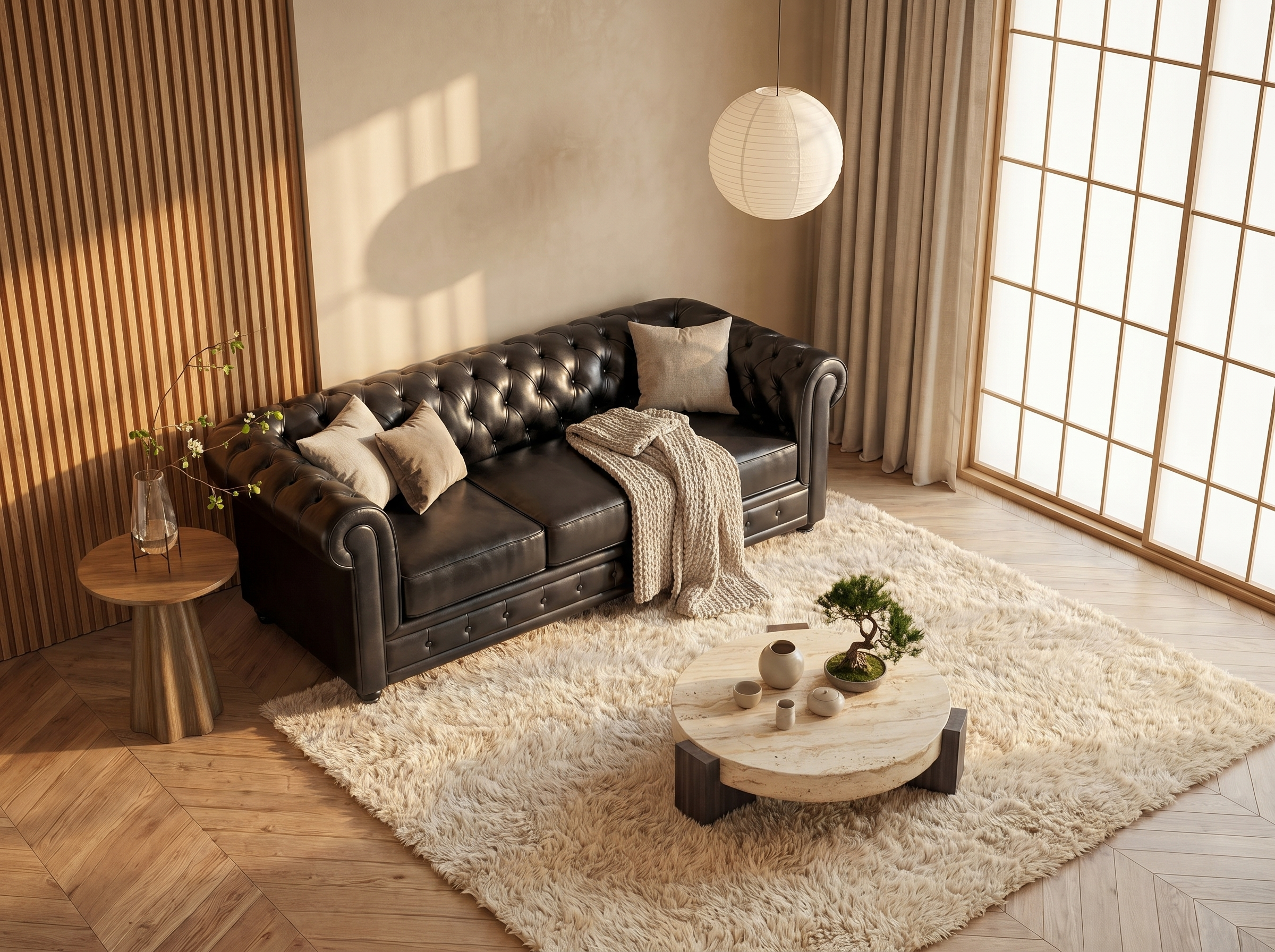 Canapé Chesterfield 3 Places Simili Cuir Noir