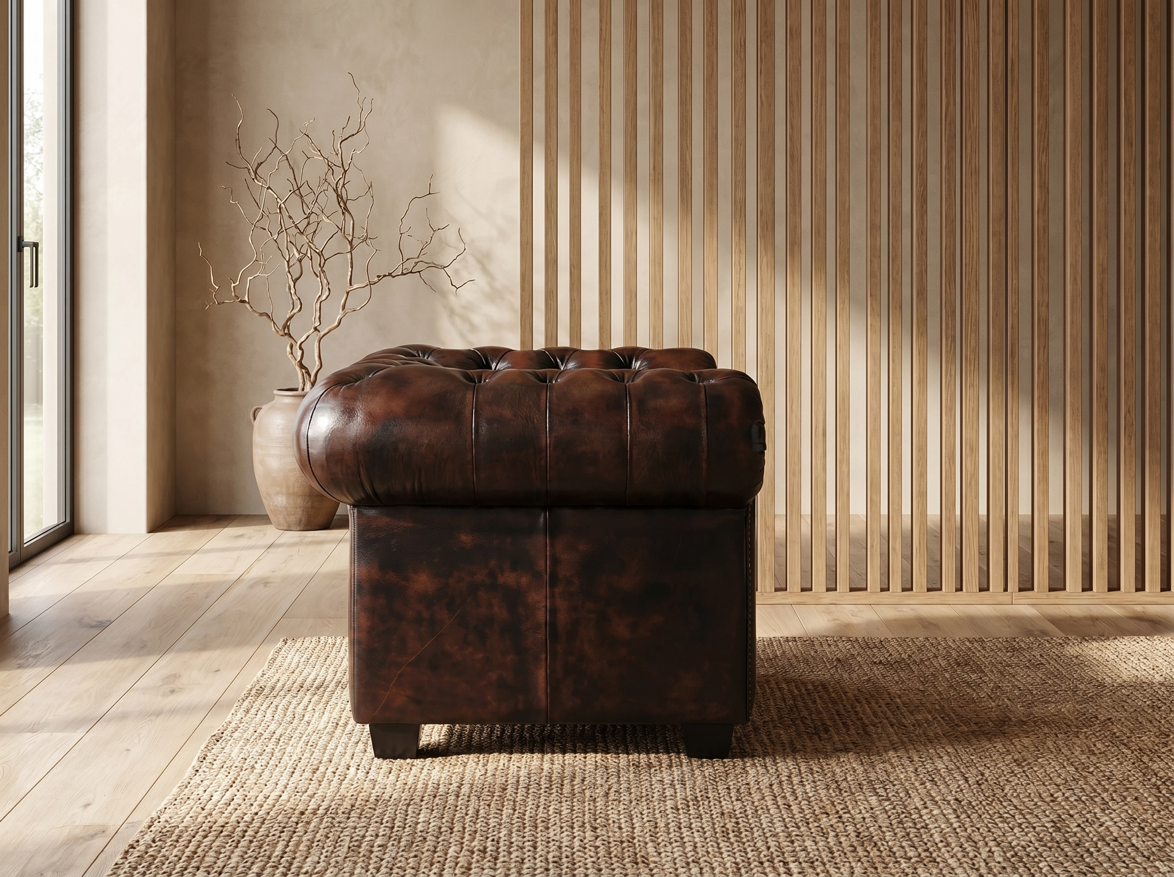 Fauteuil Chesterfield Cuir Marron Chocolat - Brenton